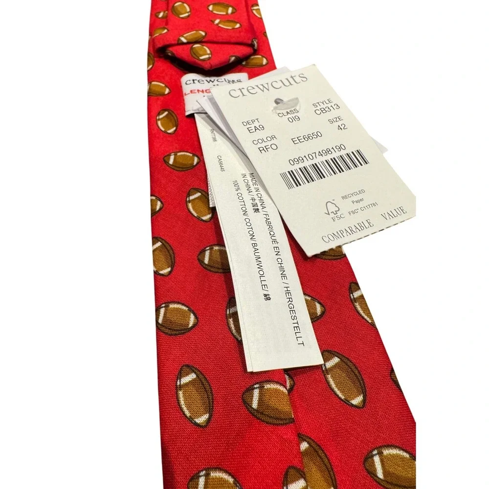 Crewcuts J.Crew Boys Cotton Necktie Red Football Print Kids Tie 42